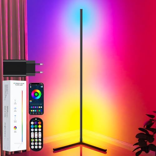 Lampe LED sur pied, 16 millions de couleurs, ambiance personnalisable, contrôle via application, synchronisation musicale, cadeau déco idéal pour créer des moments magiques.