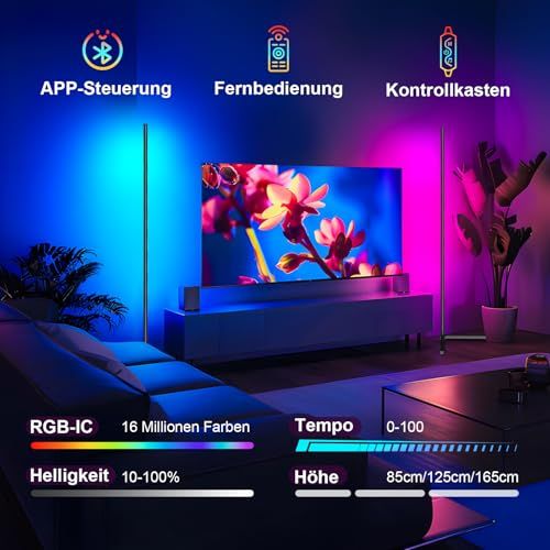 Lampe LED sur pied, 16 millions de couleurs, ambiance personnalisable, contrôle via application, synchronisation musicale, cadeau déco idéal pour créer des moments magiques.