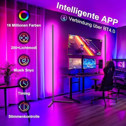 Lampe LED sur pied, 16 millions de couleurs, ambiance personnalisable, contrôle via application, synchronisation musicale, cadeau déco idéal pour créer des moments magiques.