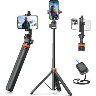 Trépied smartphone avec perche selfie, idéal pour vlogging et photos sous tous les angles, télécommande Bluetooth incluse. Cadeau parfait pour amateurs de photos.