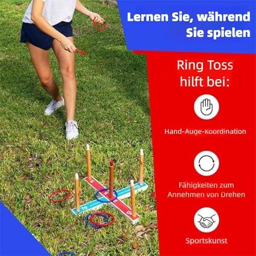 Jeu de lancer d'anneaux en extérieur, développant coordination et précision