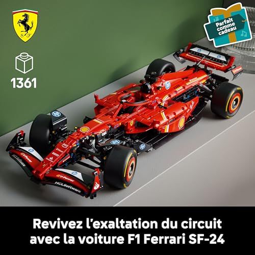 Maquette LEGO Technic Ferrari SF-24, cadeau parfait pour passionnés de F1, construction détaillée avec suspension et moteur fonctionnels, idéal pour ado et adulte.