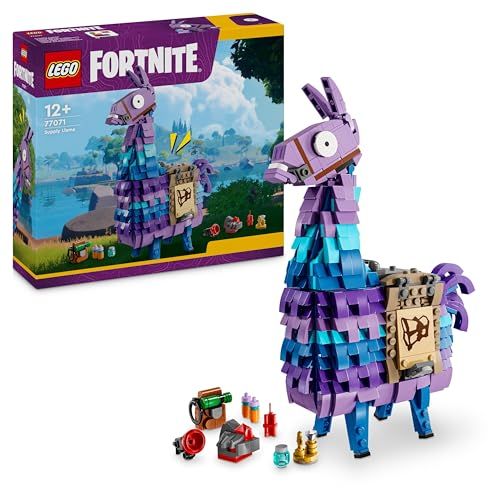 Modèle LEGO Lama de ravitaillement Fortnite, cadeau parfait pour fans de jeux vidéo et construction, avec accessoires réalistes et interactions 3D.