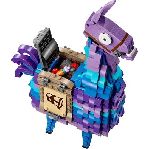 Modèle LEGO Lama de ravitaillement Fortnite, cadeau parfait pour fans de jeux vidéo et construction, avec accessoires réalistes et interactions 3D.