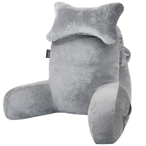 Coussin de lecture ergonomique, soutien pour dos et cou, idéal pour lecteurs, tissu velours, cadeau confort et détente.