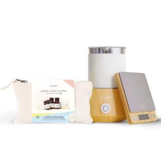 Kit de fabrication cosmétique maison BeautyMix, robot inclus, parfait pour les amoureux de beauté naturelle et bien-être, cadeau écologique et créatif.