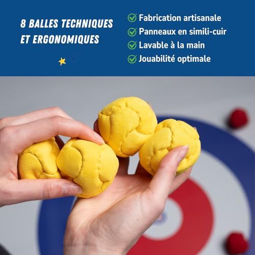 Jeu Gabaky d'adresse innovant pour toute la famille, mélangeant pétanque, palet et curling, idée cadeau intergénérationnelle et adaptable à toutes les occasions.