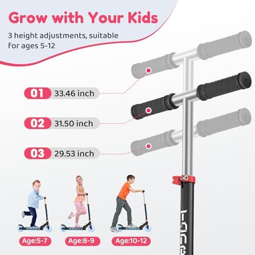 Trottinette évolutive lumineuse pour enfants 5 ans et plus, réglable et sécurisée, idéale comme cadeau.