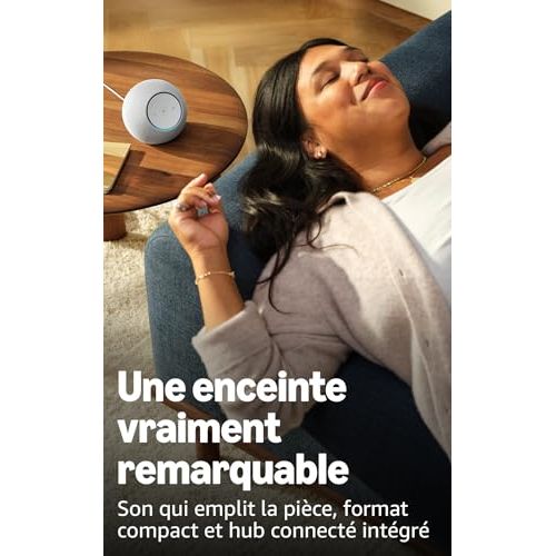 Enceinte connectée Amazon Echo Dot Max, son de qualité, cadeau idéal pour amateurs de musique et technologie, design élégant, services de streaming.
