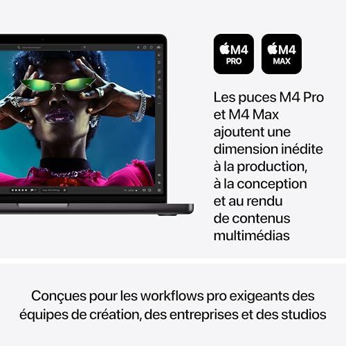 MacBook Pro, cadeau idéal haute performance pour passionnés de technologie et créatifs, écran Liquid Retina, puce M4, autonomie 22h.