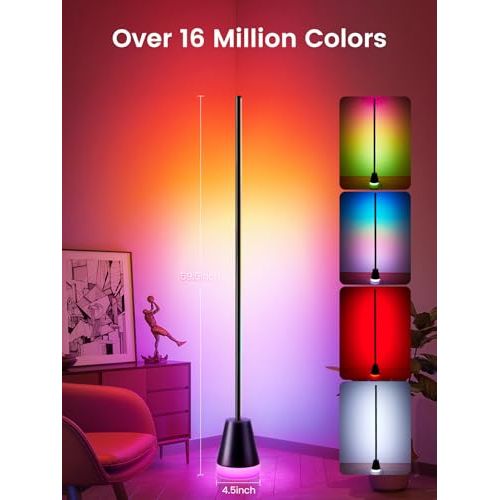 Lampe LED sur pied, 16 millions de couleurs, ambiance personnalisable, contrôle via application, synchronisation musicale, cadeau déco idéal pour créer des moments magiques.