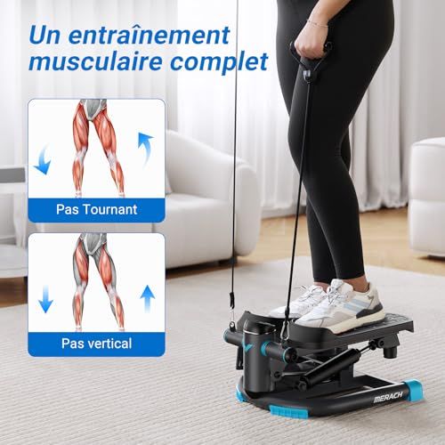 Stepper twist avec cordes élastiques pour entraînement à domicile, cadeau idéal pour amateurs de fitness et technologie, écran électronique, connectivité application.