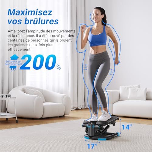 Stepper twist avec cordes élastiques pour entraînement à domicile, cadeau idéal pour amateurs de fitness et technologie, écran électronique, connectivité application.