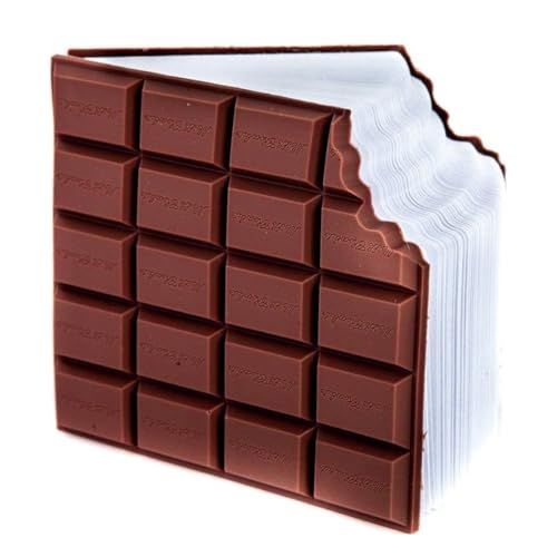 Bloc note en forme de plaque de chocolat légèrement croqué.