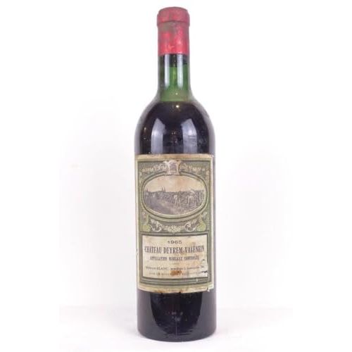 Bouteille de vin Margaux Château Deyrem-Valentin rouge 1965, cadeau idéal 60 ans, élégance et prestige du terroir bordelais.