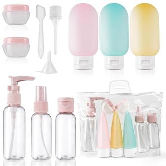Bouteilles de voyage pratiques et étanches pour globe-trotteurs, parfaites pour transporter shampoings et lotions sans fuites. Cadeau idéal pour aventuriers.