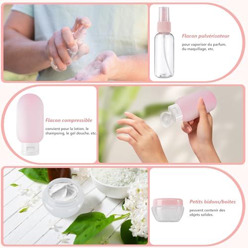 Bouteilles de voyage pratiques et étanches pour globe-trotteurs, parfaites pour transporter shampoings et lotions sans fuites. Cadeau idéal pour aventuriers.