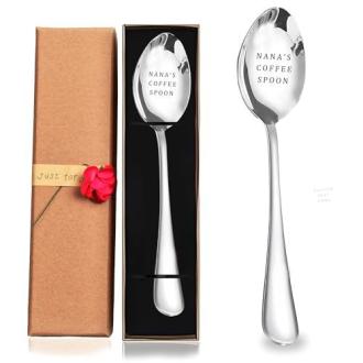 Cuillère gravée en acier inoxydable personnalisée avec message unique, cadeau idéal pour anniversaire, fête des mères, occasions spéciales.