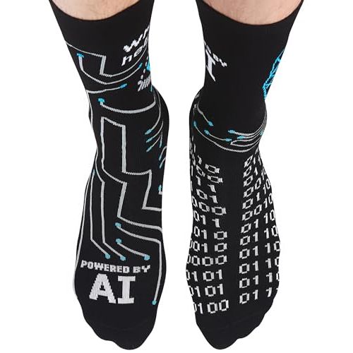 Chaussettes geek avec motifs IA, parfaites pour les passionnés de technologie et d'informatique. Cadeau idéal pour les amateurs de tech et gadgets.