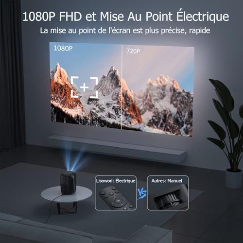 Mini vidéo projecteur Lisowod HD 4K, idéal pour cinéphiles et gamers.