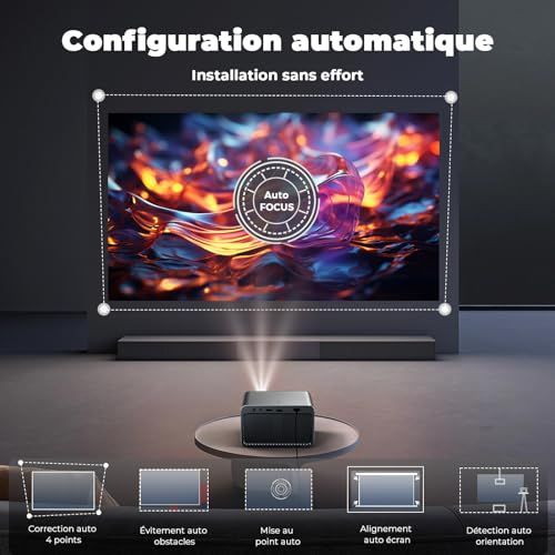Vidéoprojecteur portable Lisowod, image 4K, son Dolby, streaming illimité, léger, idéal cinéphiles, salles de cinéma personnelles, cadeaux high-tech, connexion Bluetooth.