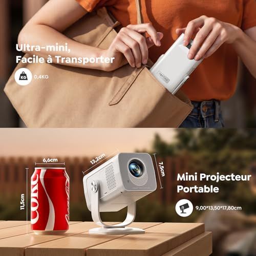 Mini projecteur portable pour projections HD, idéal cadeau pour aventuriers numériques et familles, avec connectivité Wi-Fi et Bluetooth avancée.