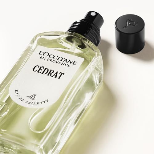 Eau de Toilette Cap Cédrat L'Occitane, parfum agrumes et bois chaud, fraîcheur méditerranéenne, cadeau pour homme moderne, robustesse, énergie, aventure olfactive.