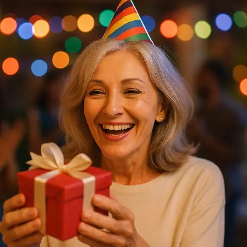 femme de 60 ans qui reçoit un cadeau qui a été bien choisi