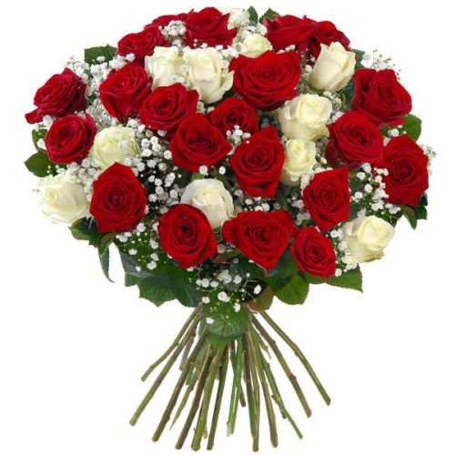Bouquet de roses rouges et blanches haut de gamme - Exprimez vos sentiments avec élégance