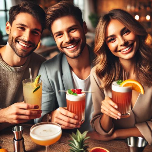Image d'un atelier de cocktails et mixologie, idée cadeau unique pour découverte gustative et partage convivial en créant des boissons personnalisées.