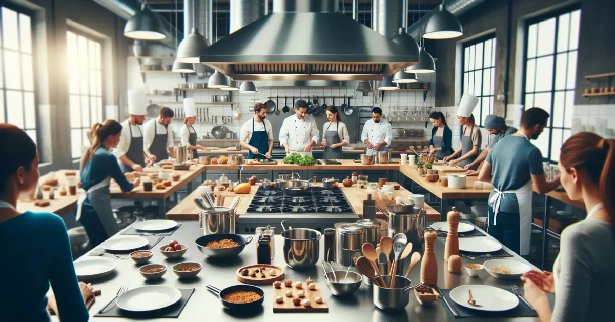 Participant passionné lors d'un atelier culinaire avec chef professionnel.