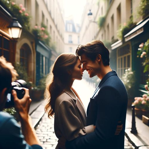 Couple lors d'une séance de shooting photo romantique pour la Saint-Valentin