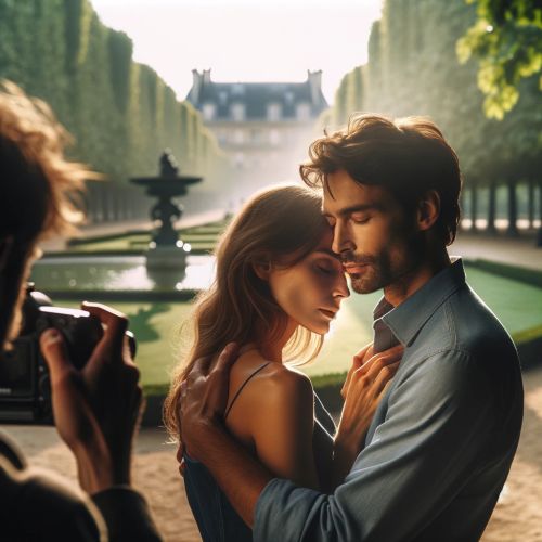 Couple lors d'une séance de shooting photo romantique pour la Saint-Valentin