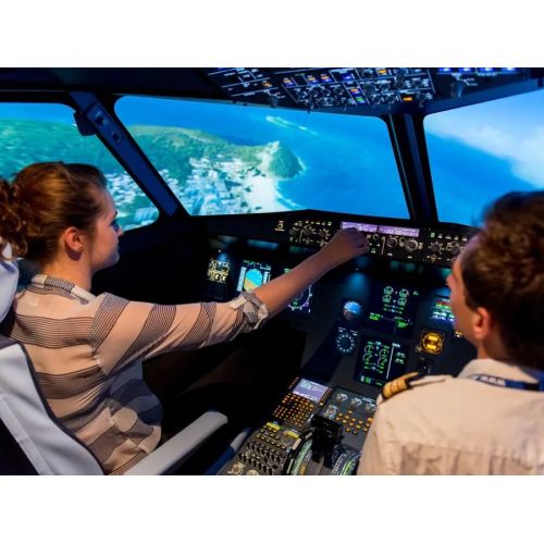 Session immersive dans simulateur de vol A330 cadeau expérience de pilotage réaliste disponible en France.