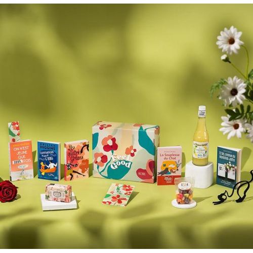 Box de livres Feel Good Kube avec 5 livres, bonbons, thés et savons, pour des moments de détente et de bonheur