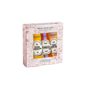 Coffret trio de crèmes mains édition limitée, soin hydratant et nourrissant, cadeau bien-être, ingrédients naturels, parfum délicat, hydratation durable.
