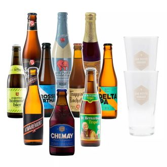 Coffret Bières Belgique - Une sélection variée de bières belges de qualité, avec des saveurs uniques et des verres de dégustation estampillés Une Petite Mousse.