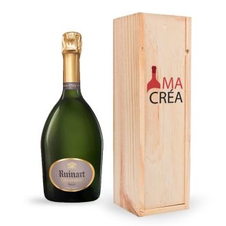 Bouteille de champagne Ruinart personnalisée dans caisse en bois