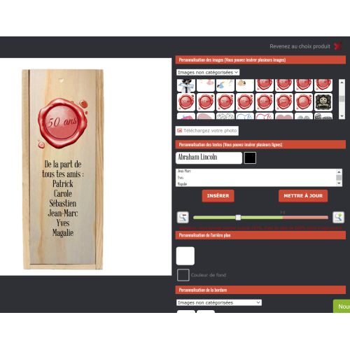 Bouteille de champagne Ruinart personnalisée dans caisse en bois