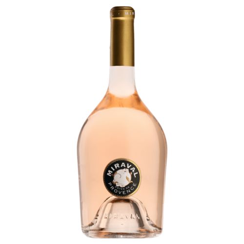 Bouteille de Miraval Rosé avec caisse en bois personnalisable pour cadeau sophistiqué.