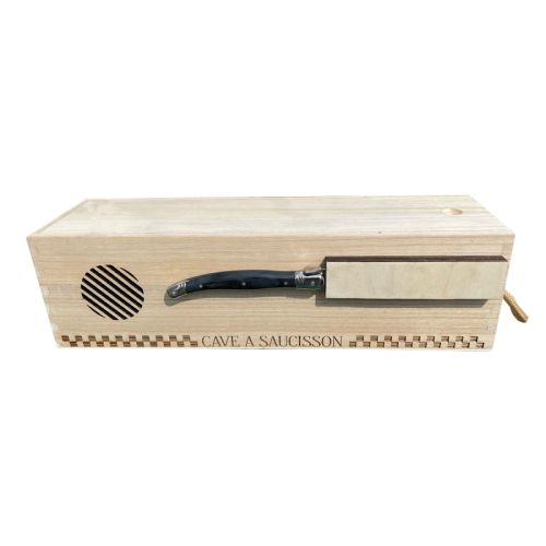 Cave à saucisson personnalisée en bois de pin avec couteau Laguiole, idée cadeau unique et élégante pour amateur de charcuterie