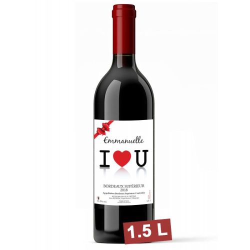 Magnum de vin personnalisé pour Saint-Valentin avec étiquette et coffret gravé.