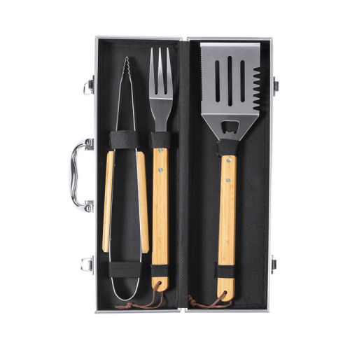 Mallette barbecue personnalisée en bambou avec accessoires inox
