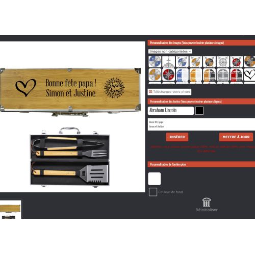 Mallette barbecue personnalisée en bambou avec accessoires inox