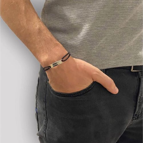 Bracelet personnalisé pour homme avec cordon ajustable et médaille en argent 925 gravable
