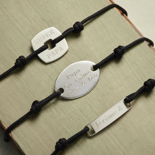 Bracelet personnalisé pour homme avec cordon ajustable et médaille en argent 925 gravable