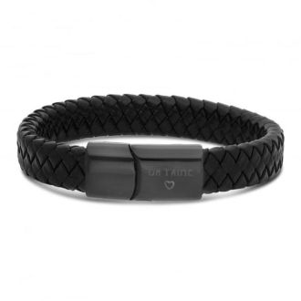Bracelet en cuir noir tressé pour homme avec fermoir magnétique personnalisable