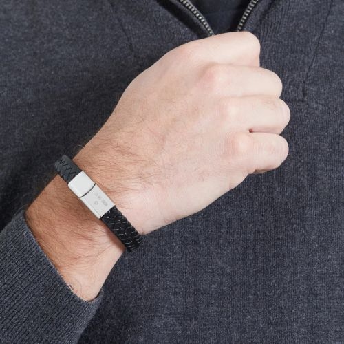Bracelet homme personnalisé cuir noir tressé