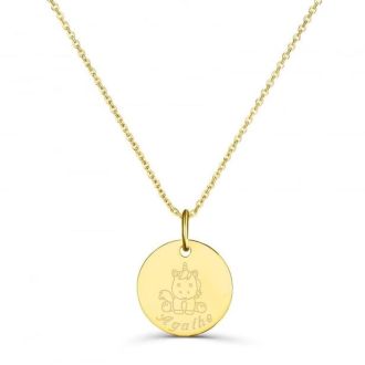 Collier de naissance personnalisé en plaqué or avec licorne et gravure de prénom pour cadeau enfant