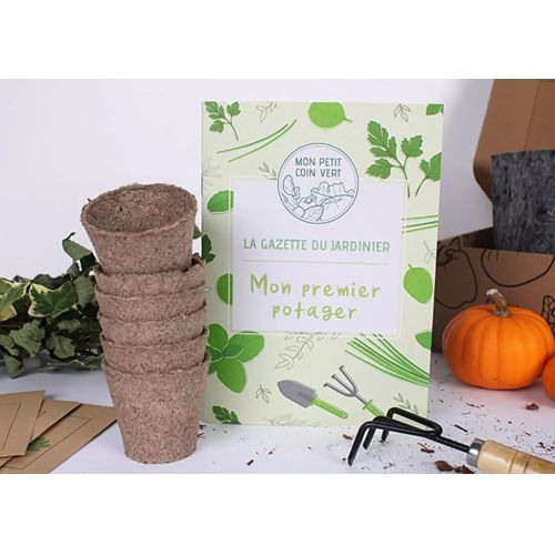 Kit Mon Premier Potager bio avec herbes, terreau et guide pour jardinage débutant et petits espaces